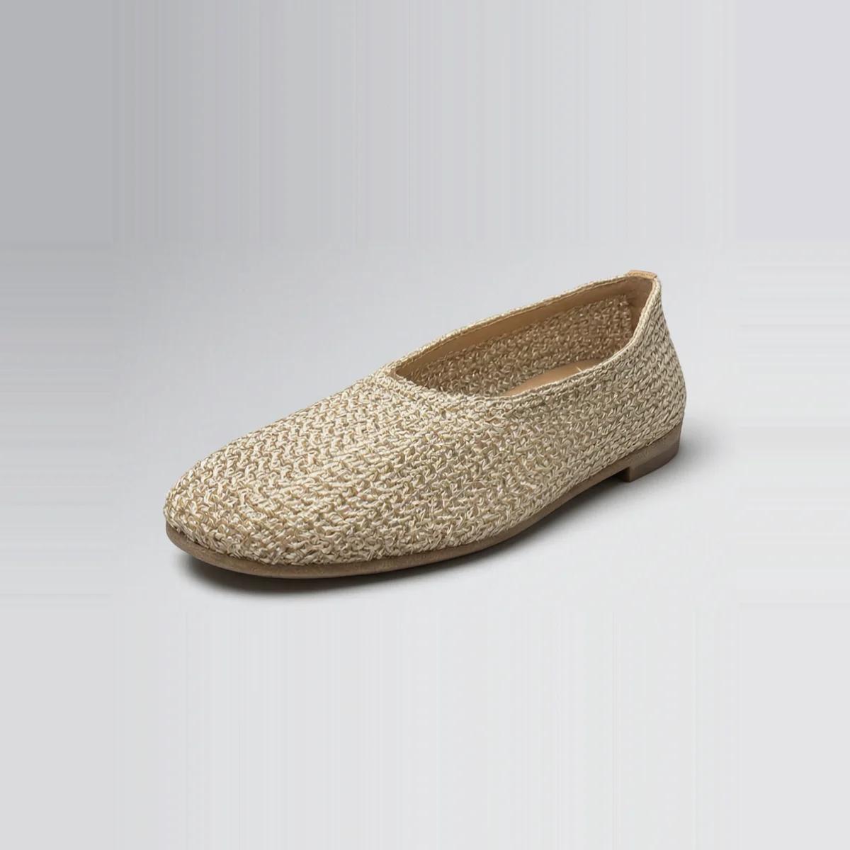 Beige White Fine Weave Slip-On