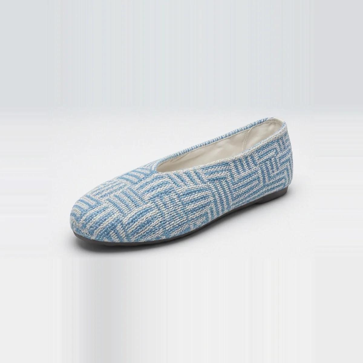Blue White Woven Round Flat