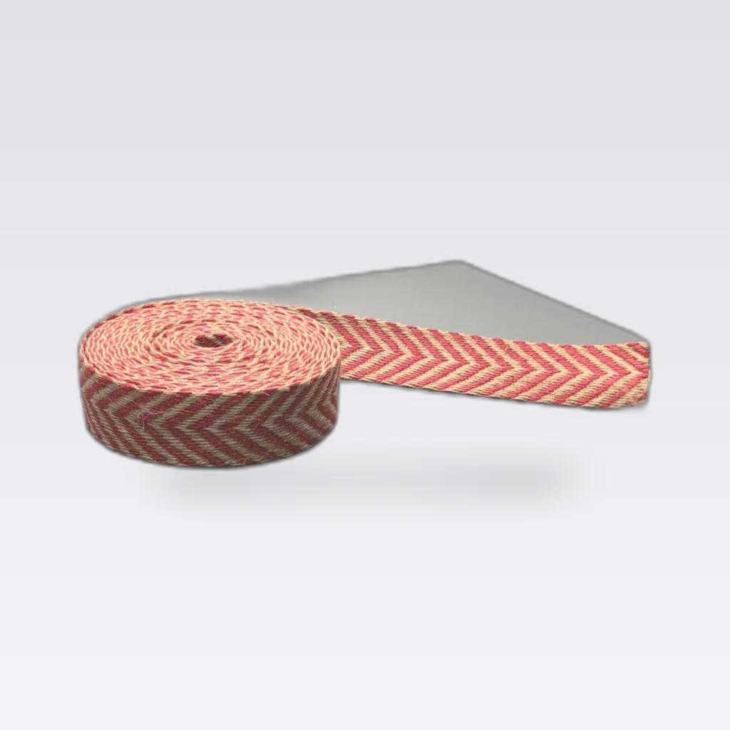 Red White Herringbone Polyester Ribbon